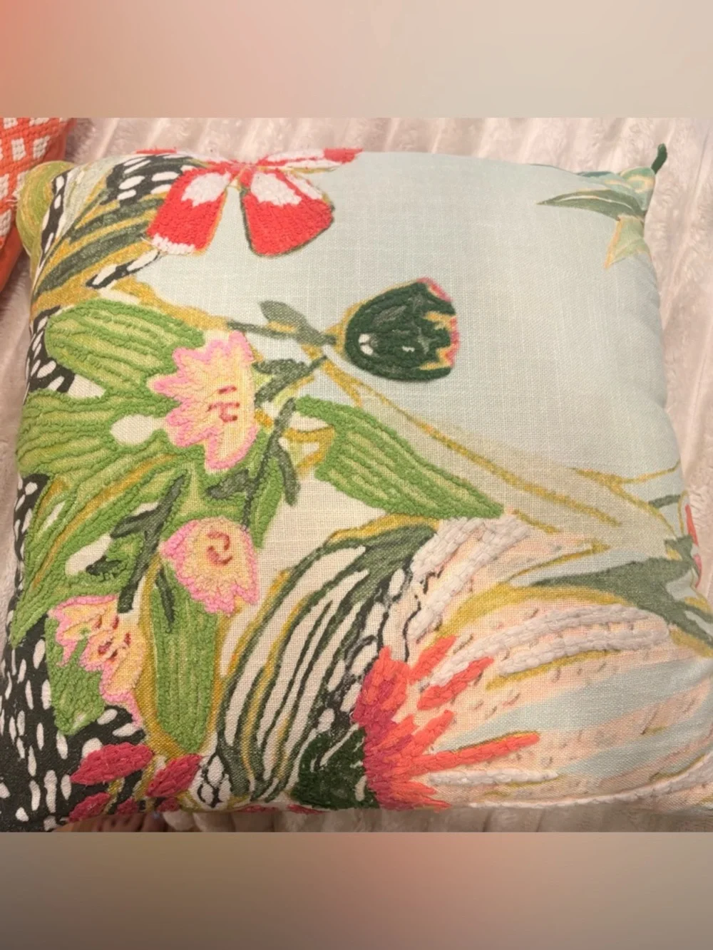 Anthropologie Boho Throw Pillows Set of 2 | Textured Fringe + Floral | 18x18